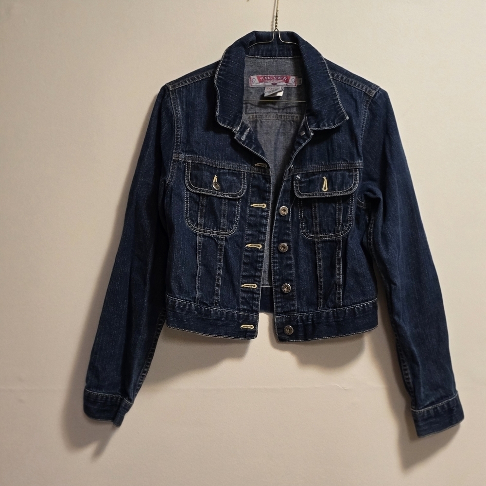 Silver Jeans Blue Jean Jacket Cropped Fitted